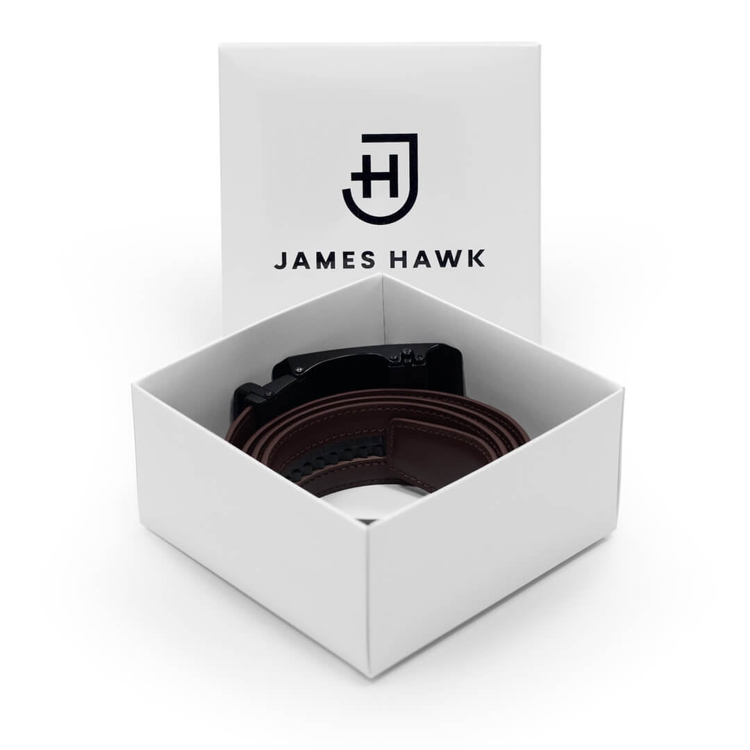 Kamea | James Hawk Stilfuldt automatisk læderbælte. Justerbar med 5 mm nøjagtighed. 100% okselæder. Klassisk 3,5 cm bredde.
