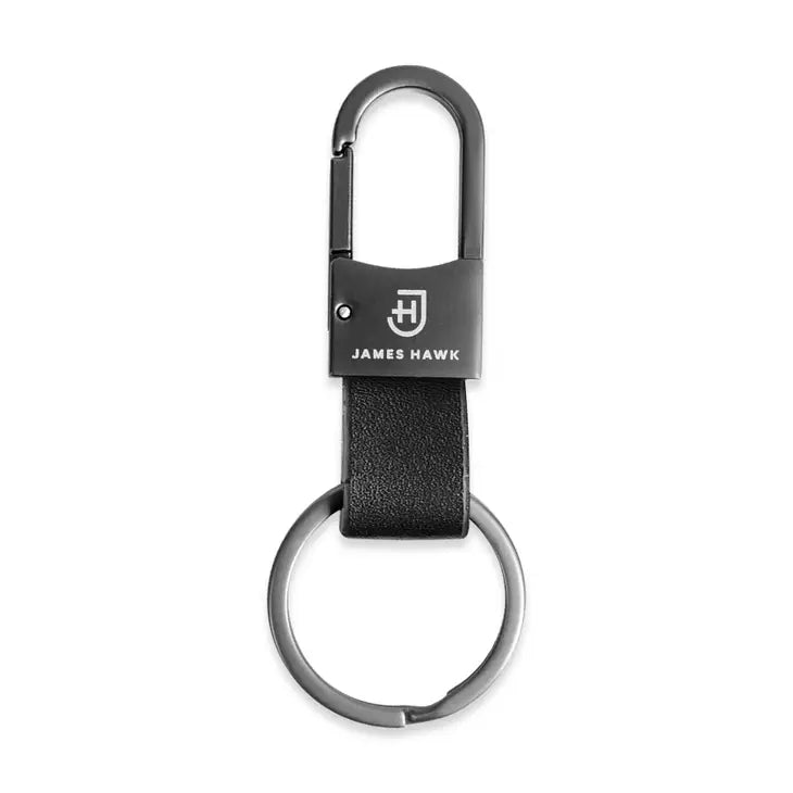 Kamea | James Hawk klassisk nøglering. Slidstærkt naturlæder med metalkarabinhage. Praktisk størrelse på 9 cm.