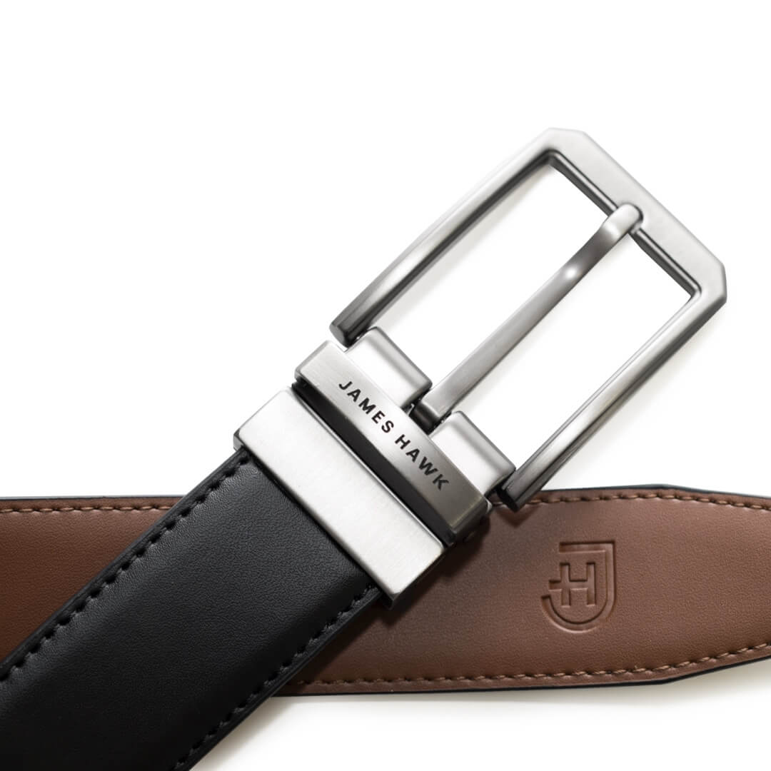 Kamea | James Hawk vendbart læderbælte. Unikt design. Nikkelfri metalspænde. 100% okselæder. 3,5 cm bredt.