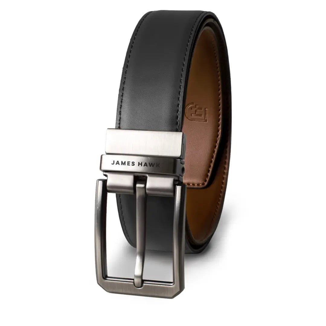 Kamea | James Hawk vendbart læderbælte. Unikt design. Nikkelfri metalspænde. 100% okselæder. 3,5 cm bredt.