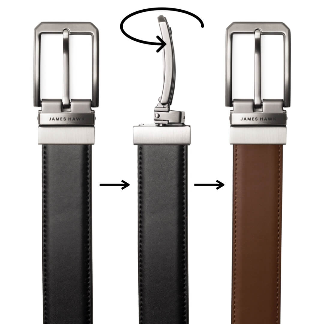 Kamea | James Hawk vendbart læderbælte. Unikt design. Nikkelfri metalspænde. 100% okselæder. 3,5 cm bredt.