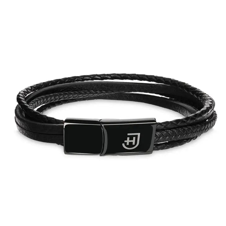 Kamea | James Hawk 5-delt læderarmbånd med glat og flettet læder. Sort rustfrit stålspænde med magnetlukning. Tre Størrelser.