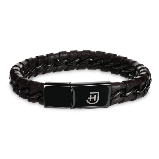 Kamea | James Hawk flettet læderarmbånd. 100% okselæder. Sort rustfrit stålspænde med magnetlukning. Tre størrelser.