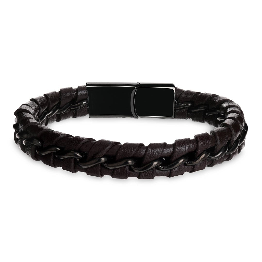Kamea | James Hawk flettet læderarmbånd. 100% okselæder. Sort rustfrit stålspænde med magnetlukning. Tre størrelser.