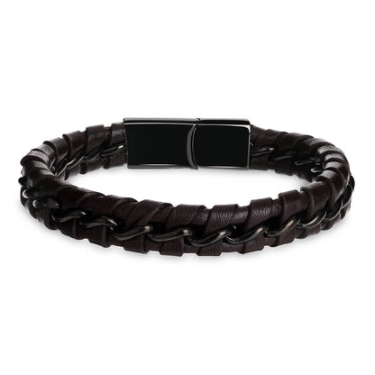 Kamea | James Hawk flettet læderarmbånd. 100% okselæder. Sort rustfrit stålspænde med magnetlukning. Tre størrelser.