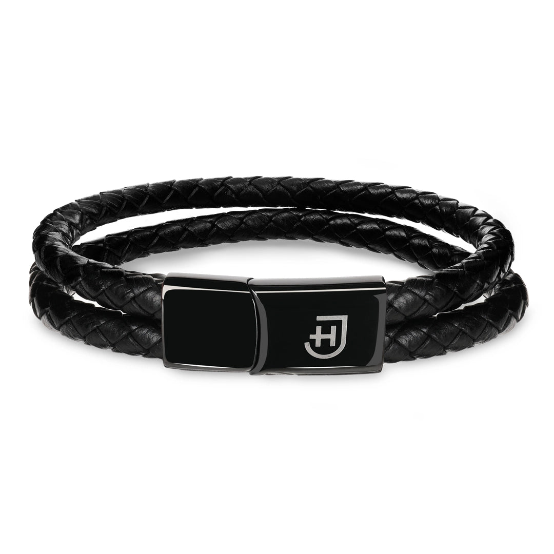 Kamea | James Hawk todelt flettet læderarmbånd. Elegant design. Sort rustfrit stålspænde med magnetlukning. Tre størrelser.