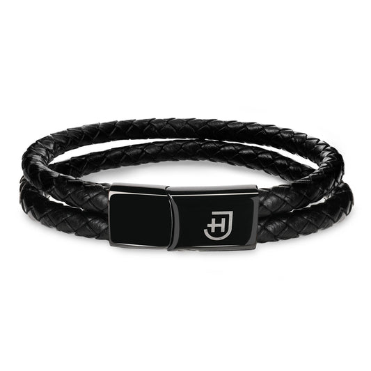 Kamea | James Hawk todelt flettet læderarmbånd. Elegant design. Sort rustfrit stålspænde med magnetlukning. Tre størrelser.