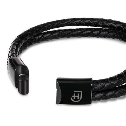 Kamea | James Hawk todelt flettet læderarmbånd. Elegant design. Sort rustfrit stålspænde med magnetlukning. Tre størrelser.