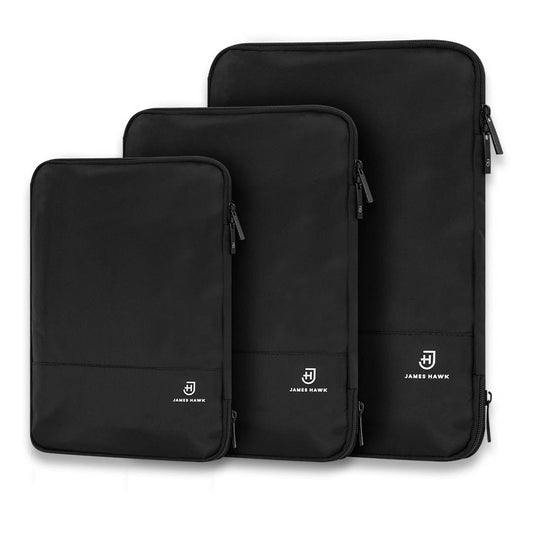 Kamea | James Hawk Packing Cubes. Kompressionsfunktion der sparer op til 60% plads i din bagage. Tre størrelser inkluderet.