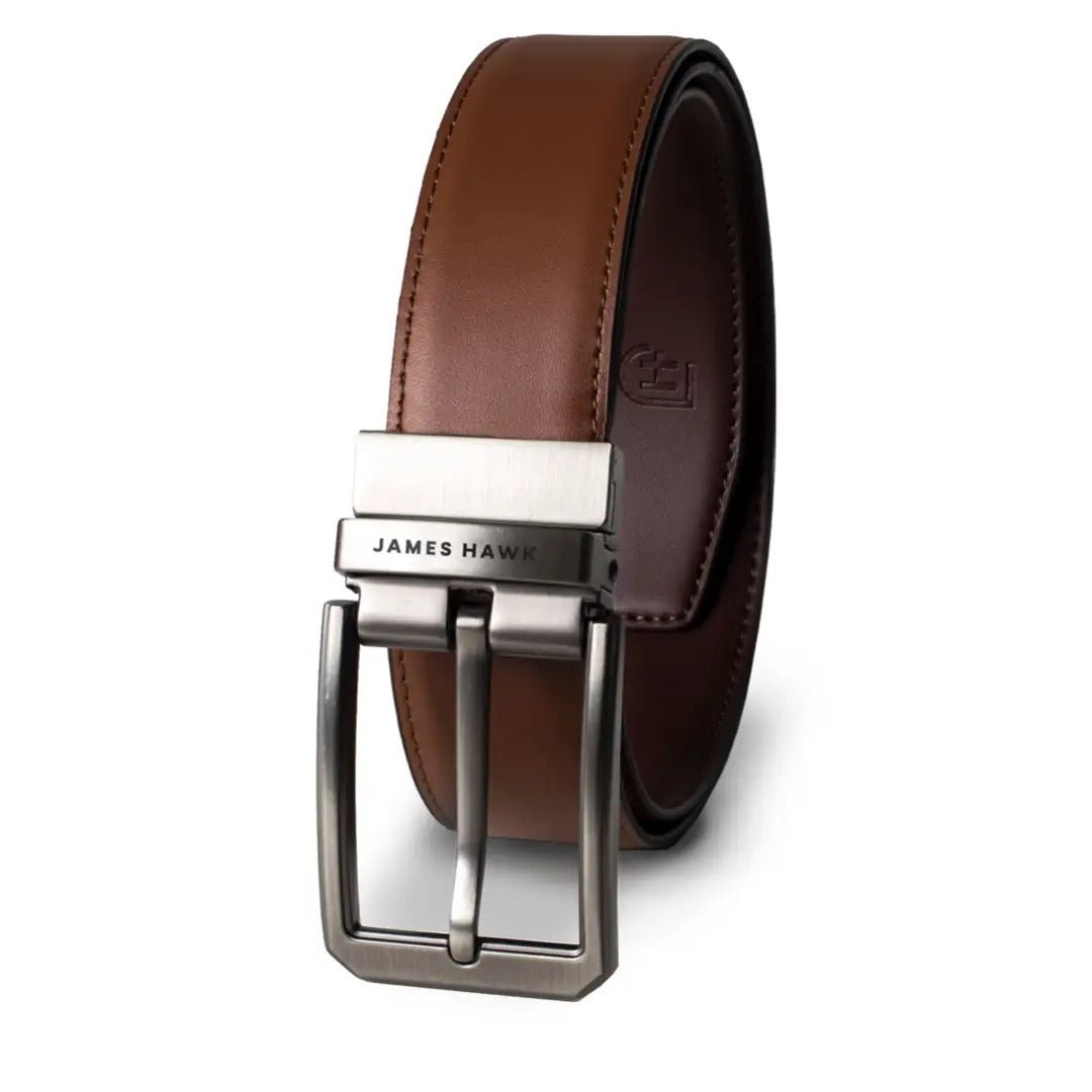 Kamea | James Hawk vendbart læderbælte. Unikt design. Nikkelfri metalspænde. 100% okselæder. 3,5 cm bredt.
