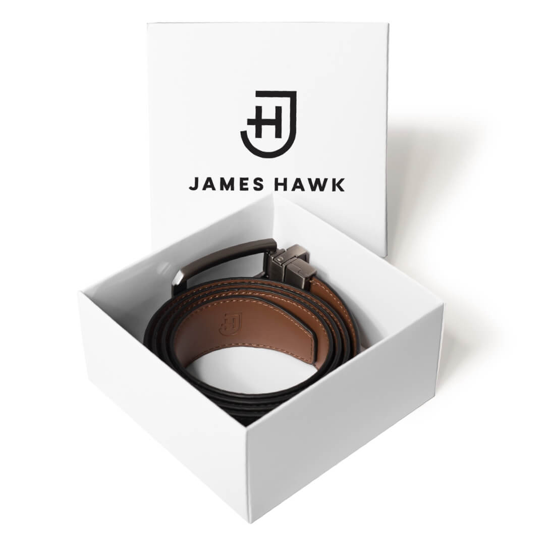 Kamea | James Hawk vendbart læderbælte. Unikt design. Nikkelfri metalspænde. 100% okselæder. 3,5 cm bredt.