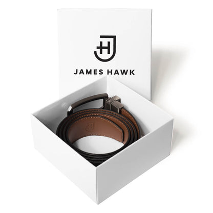 Kamea | James Hawk vendbart læderbælte. Unikt design. Nikkelfri metalspænde. 100% okselæder. 3,5 cm bredt.