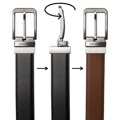 Kamea | James Hawk vendbart læderbælte. Unikt design. Nikkelfri metalspænde. 100% okselæder. 3,5 cm bredt.