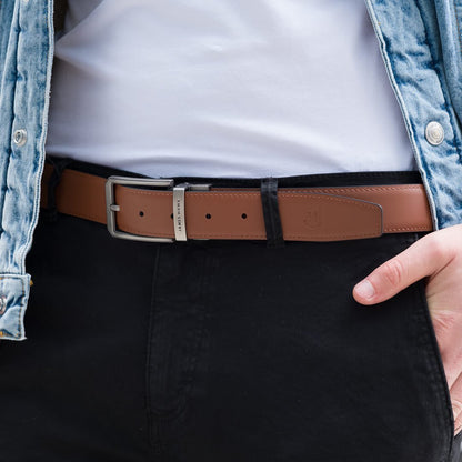 Kamea | James Hawk vendbart læderbælte. Unikt design. Nikkelfri metalspænde. 100% okselæder. 3,5 cm bredt.