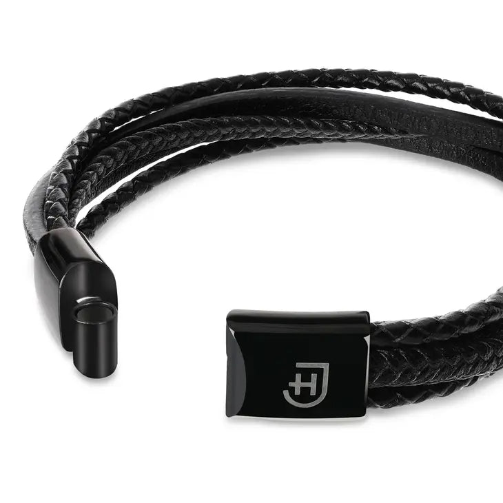 Kamea | James Hawk 5-delt læderarmbånd med glat og flettet læder. Sort rustfrit stålspænde med magnetlukning. Tre Størrelser.