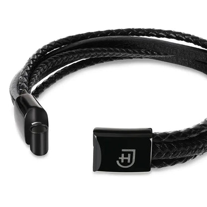 Kamea | James Hawk 5-delt læderarmbånd med glat og flettet læder. Sort rustfrit stålspænde med magnetlukning. Tre Størrelser.
