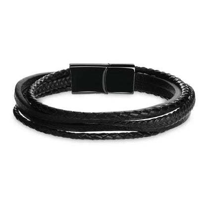 Kamea | James Hawk 5-delt læderarmbånd med glat og flettet læder. Sort rustfrit stålspænde med magnetlukning. Tre Størrelser.